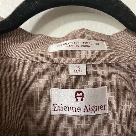 Etienne Aigner Tan Brown Men's Casual Button Down Shirt Size 16 32/33 Formal - Picture 3 of 6